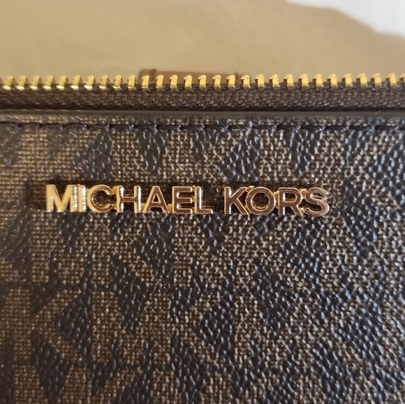 MICHAEL KORS Jet Set Travel MK Signature Double Zip Wristlet Wallet brown - Picture 13 of 15